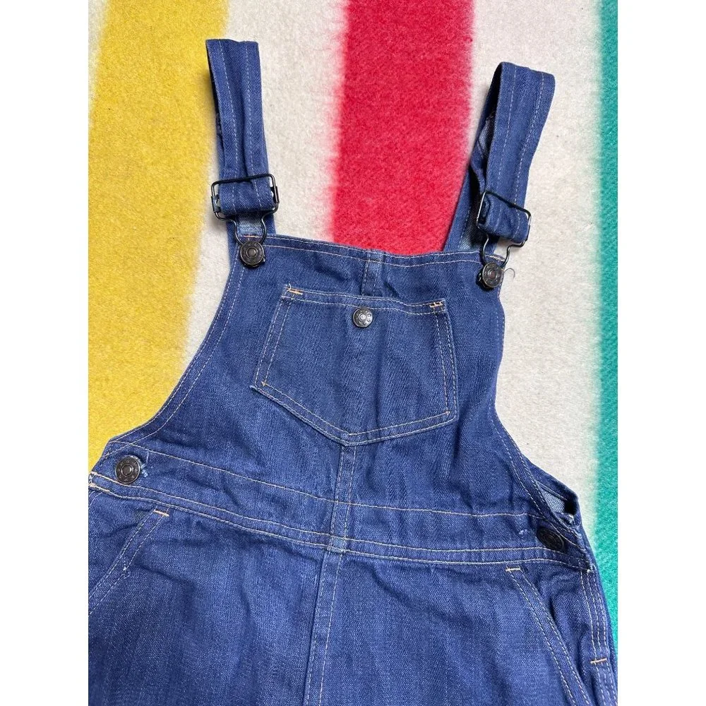 Vintage 1970s Kids Denim Bell Bottom Overalls, Happiness is… Size 8